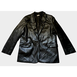 Aaron & Amber Womens Vegan Leather Blazer Large Black  Hipster 70's Sports Coat